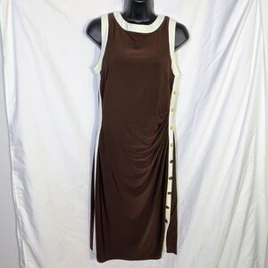 Lauren Ralph Lauren Chocolate & Ivory Sleeveless Midi Dress, Stretchy, Career, 8
